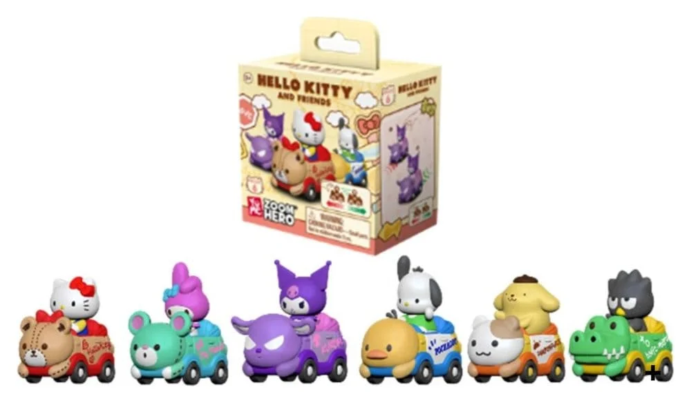 Sanrio Zoom Hero Pullback Vehicles with Figures Hello Kitty and Friends Series 1 Blind Box - 1 Unidade Aleatória